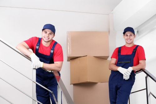 Packed moving boxes prepared for a Ruislip home move