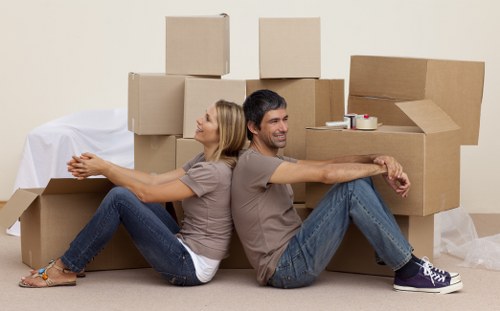 Packed furniture and boxes ready for a Ruislip man and van collection